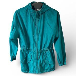Basic Editions Women's Teal Hooded Windbreaker Jacket Size S Vintage
